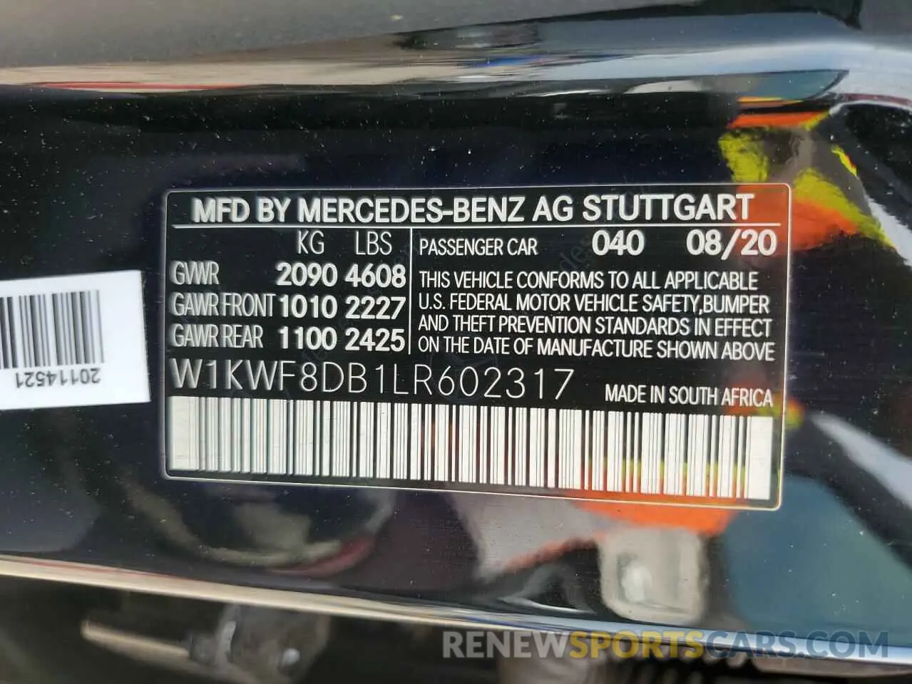 12 Photograph of a damaged car W1KWF8DB1LR602317 MERCEDES-BENZ C-CLASS 2020