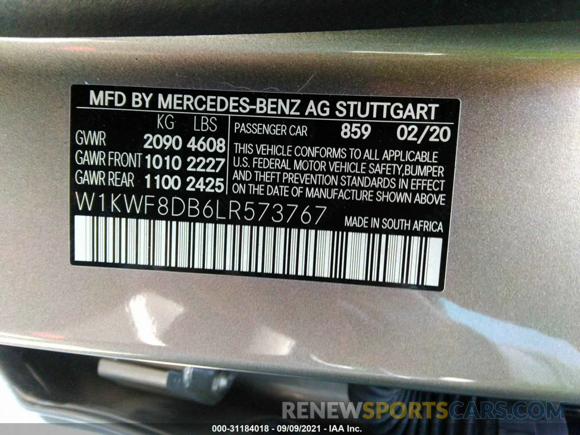 9 Photograph of a damaged car W1KWF8DB6LR573767 MERCEDES-BENZ C-CLASS 2020