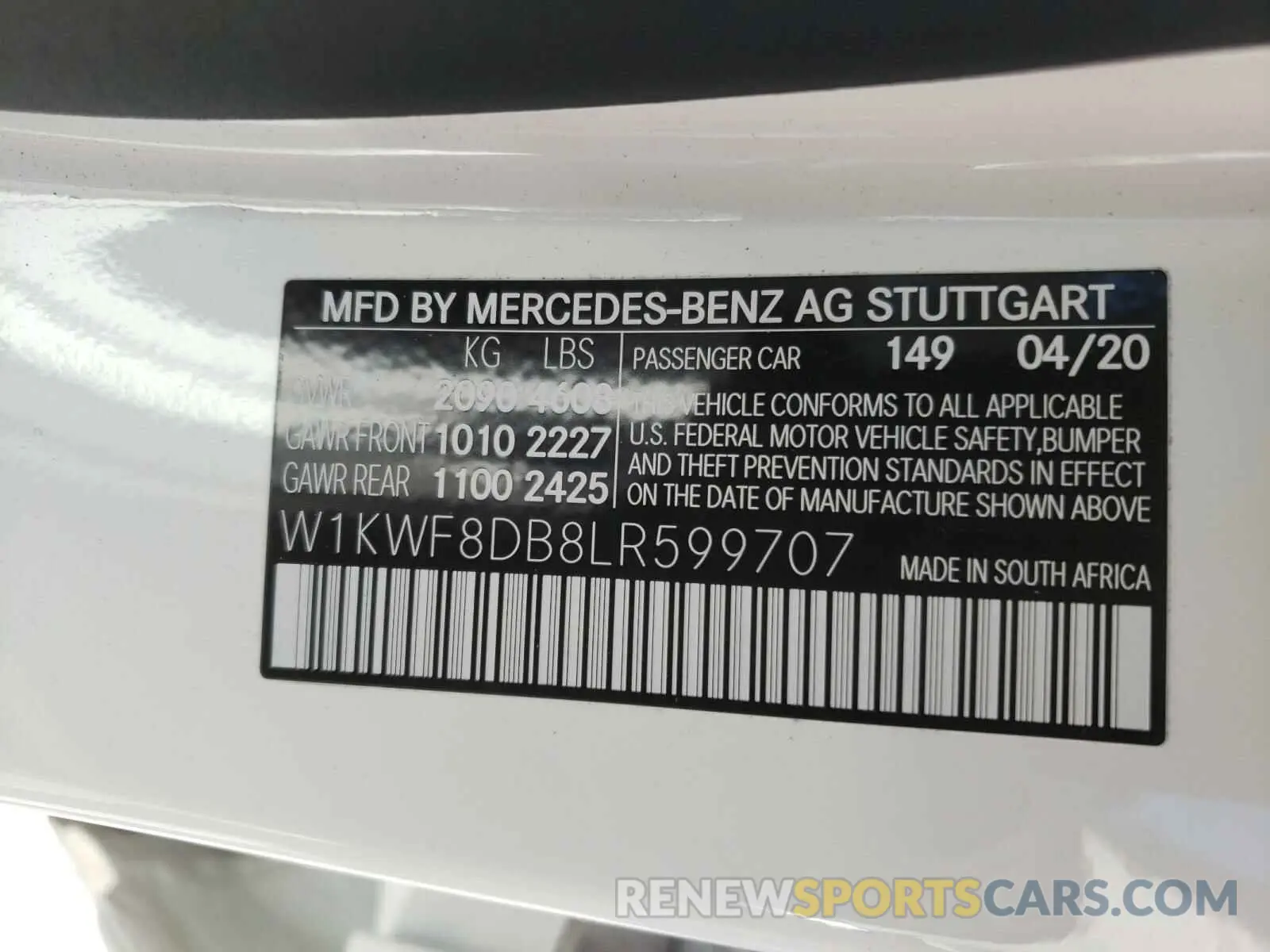 10 Фотография поврежденного автомобиля W1KWF8DB8LR599707 MERCEDES-BENZ C CLASS 2020
