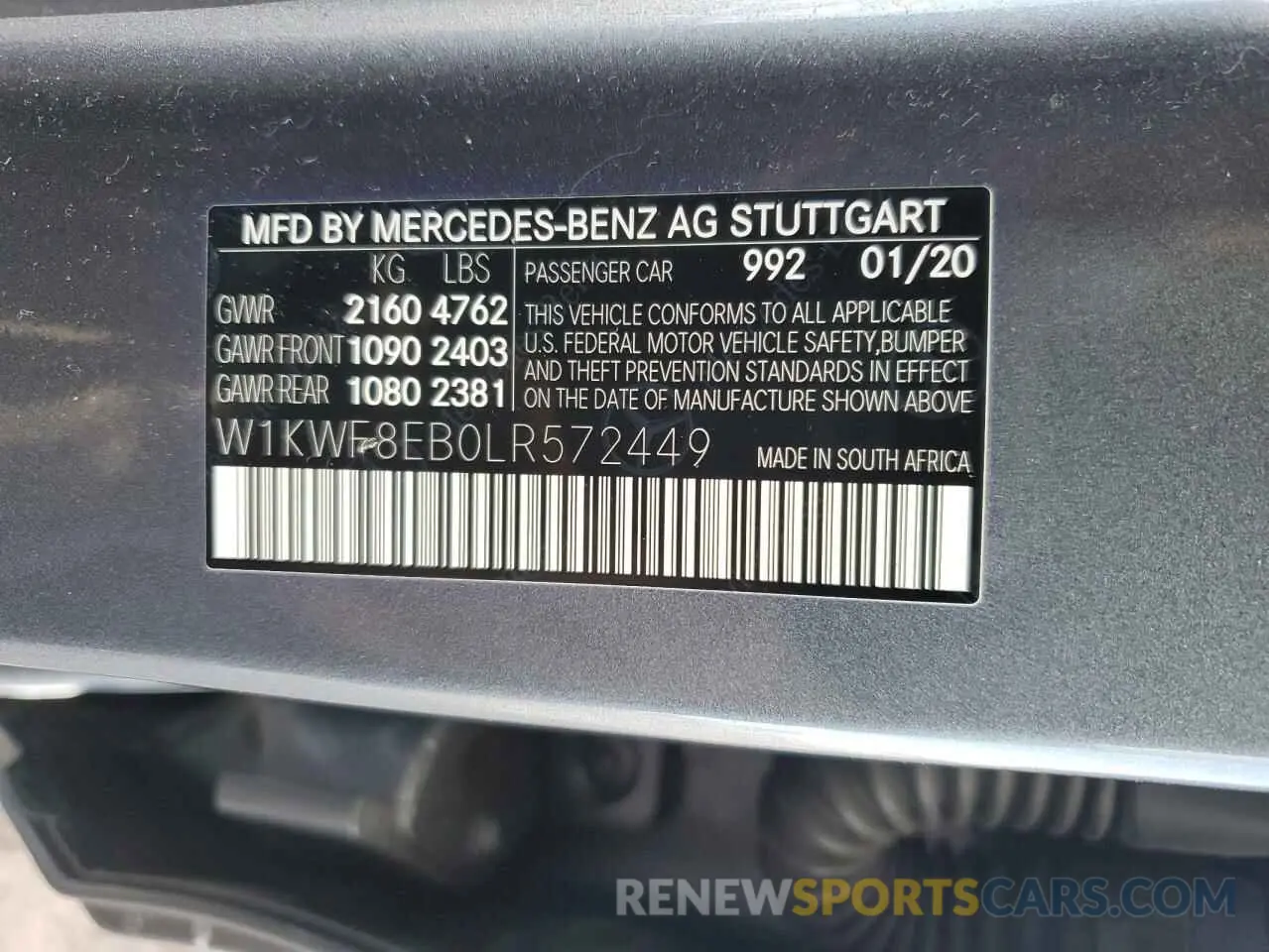 12 Фотография поврежденного автомобиля W1KWF8EB0LR572449 MERCEDES-BENZ C-CLASS 2020