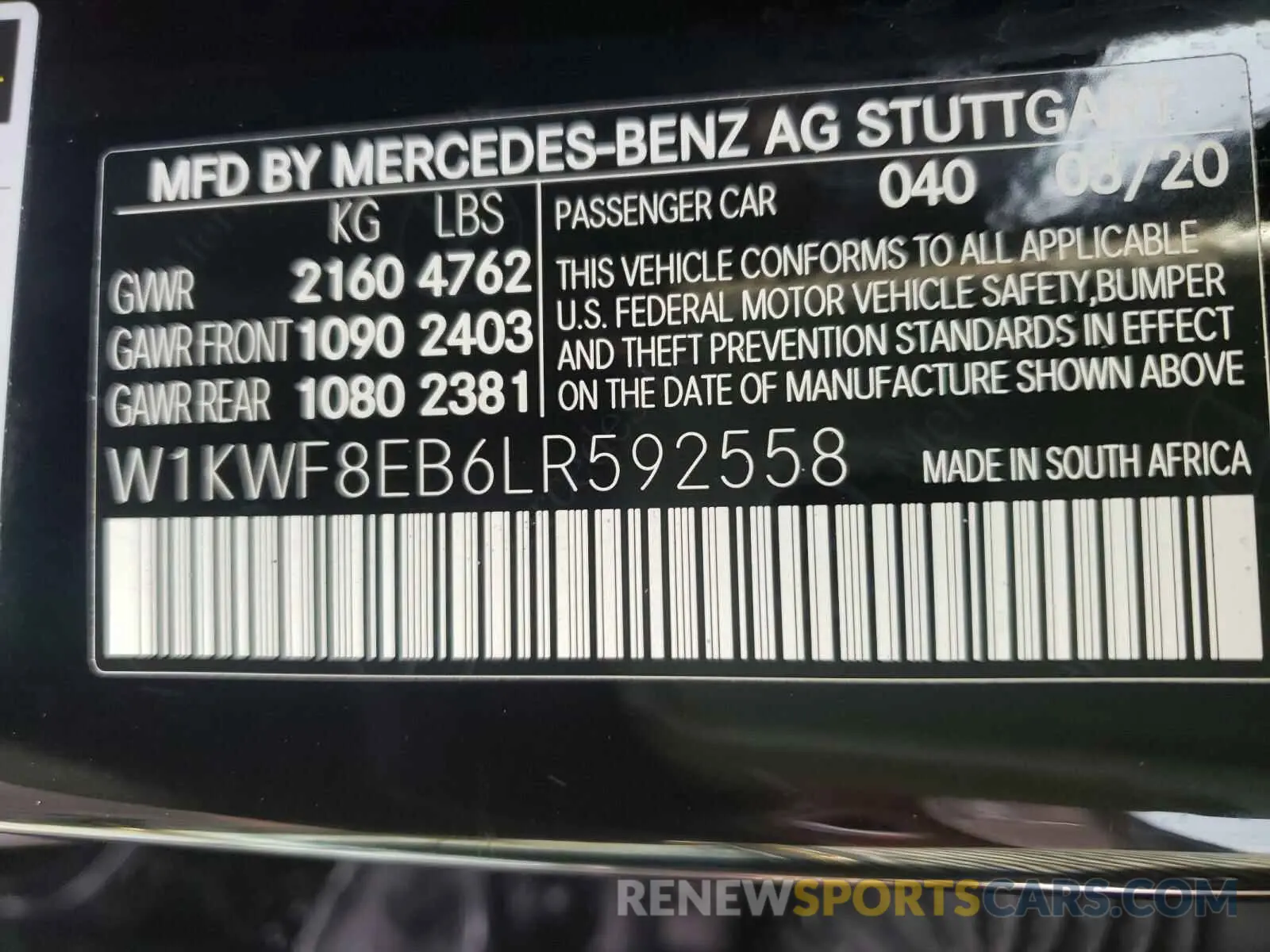 10 Photograph of a damaged car W1KWF8EB6LR592558 MERCEDES-BENZ C CLASS 2020