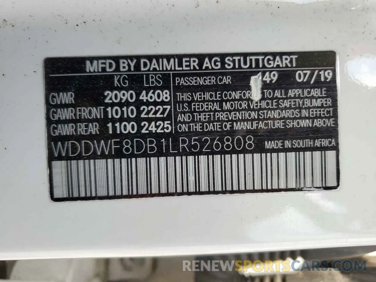 12 Photograph of a damaged car WDDWF8DB1LR526808 MERCEDES-BENZ C-CLASS 2020