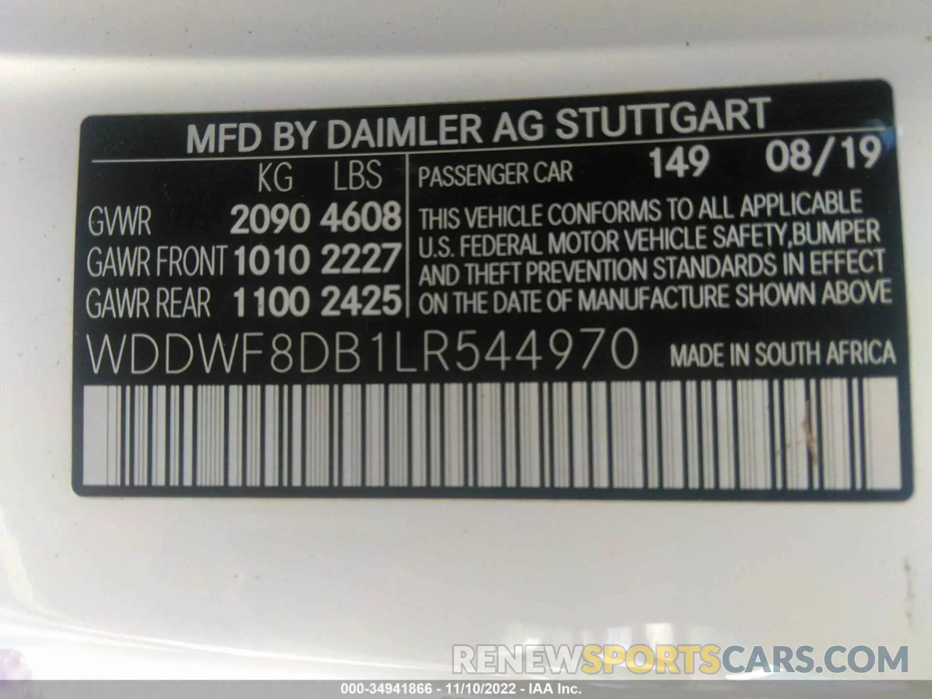 9 Фотография поврежденного автомобиля WDDWF8DB1LR544970 MERCEDES-BENZ C-CLASS 2020