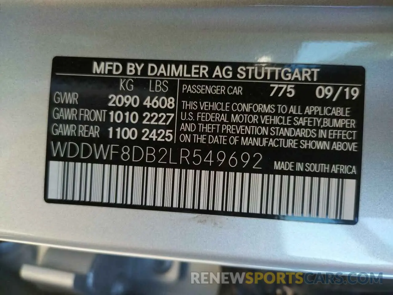 13 Photograph of a damaged car WDDWF8DB2LR549692 MERCEDES-BENZ C-CLASS 2020
