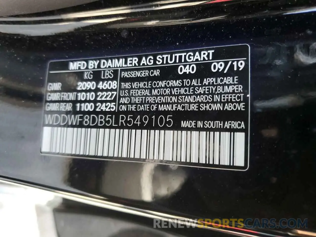 12 Фотография поврежденного автомобиля WDDWF8DB5LR549105 MERCEDES-BENZ C-CLASS 2020