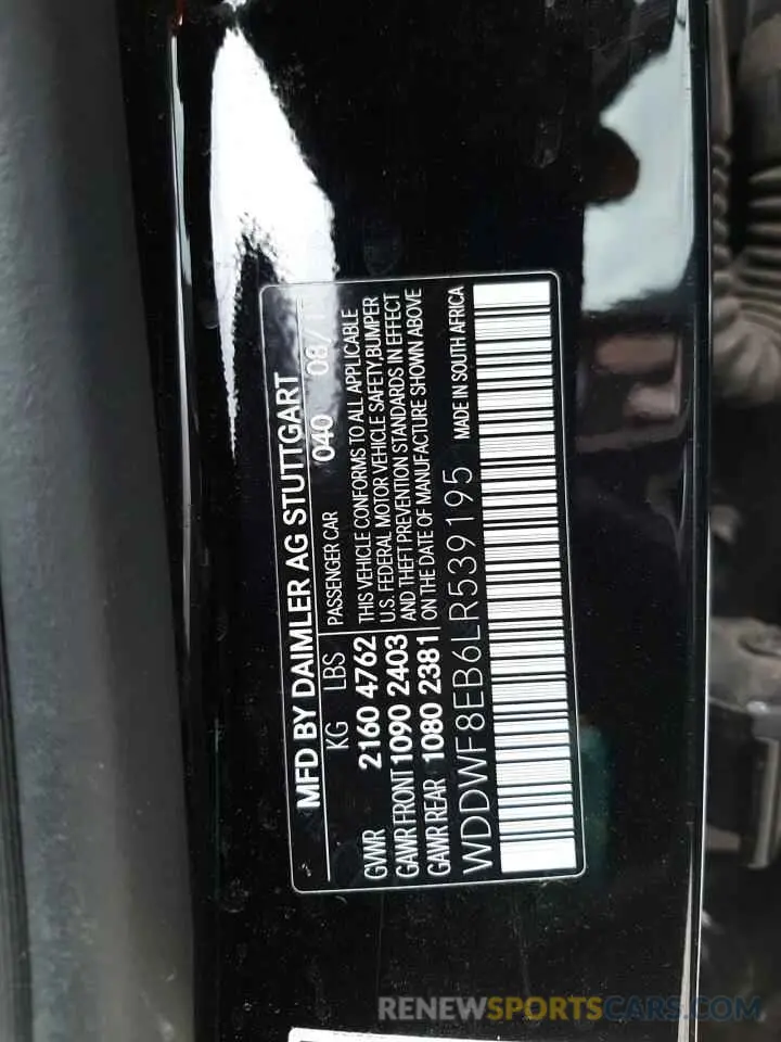 10 Фотография поврежденного автомобиля WDDWF8EB6LR539195 MERCEDES-BENZ C-CLASS 2020