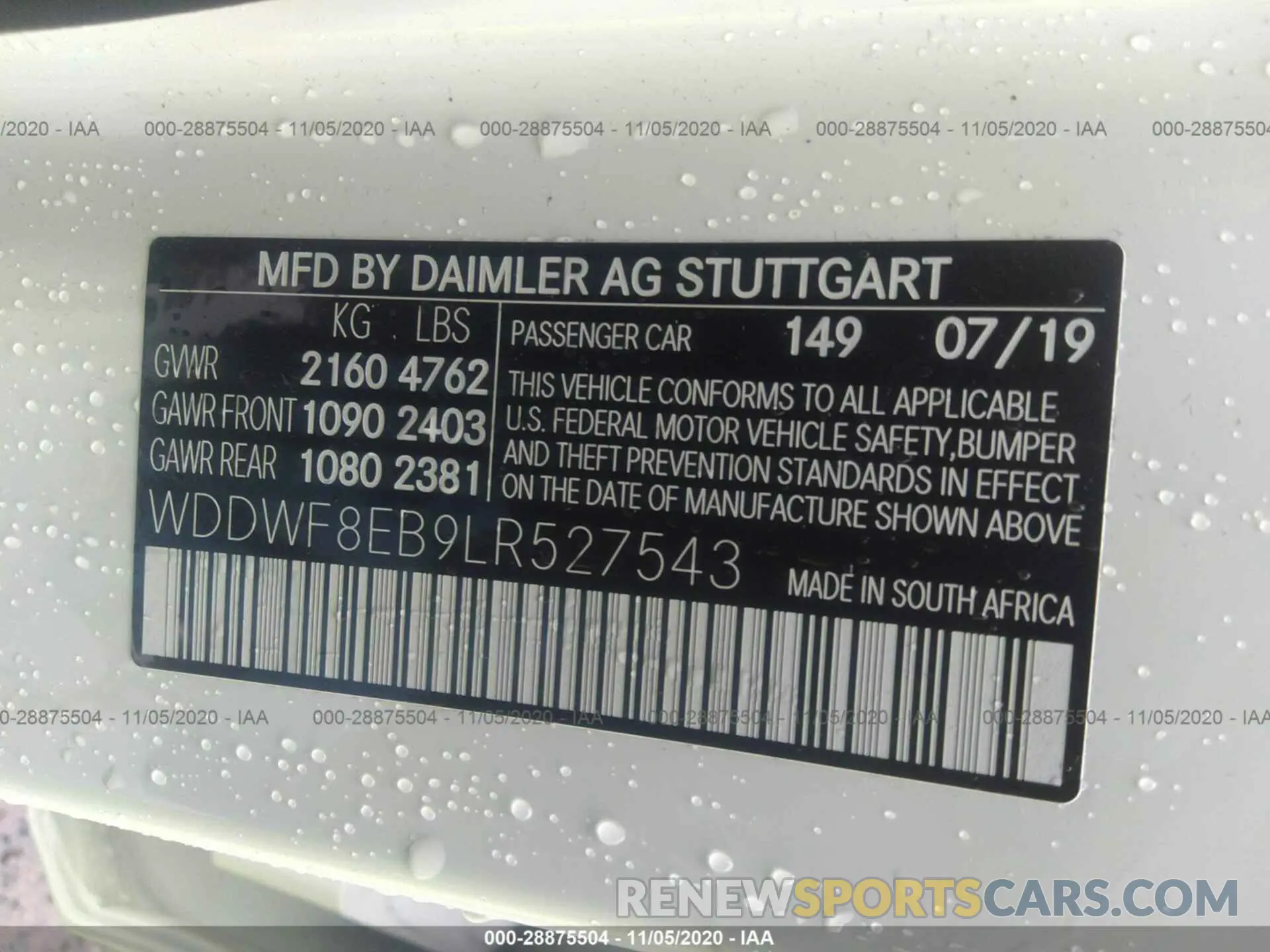 9 Photograph of a damaged car WDDWF8EB9LR527543 MERCEDES-BENZ C-CLASS 2020