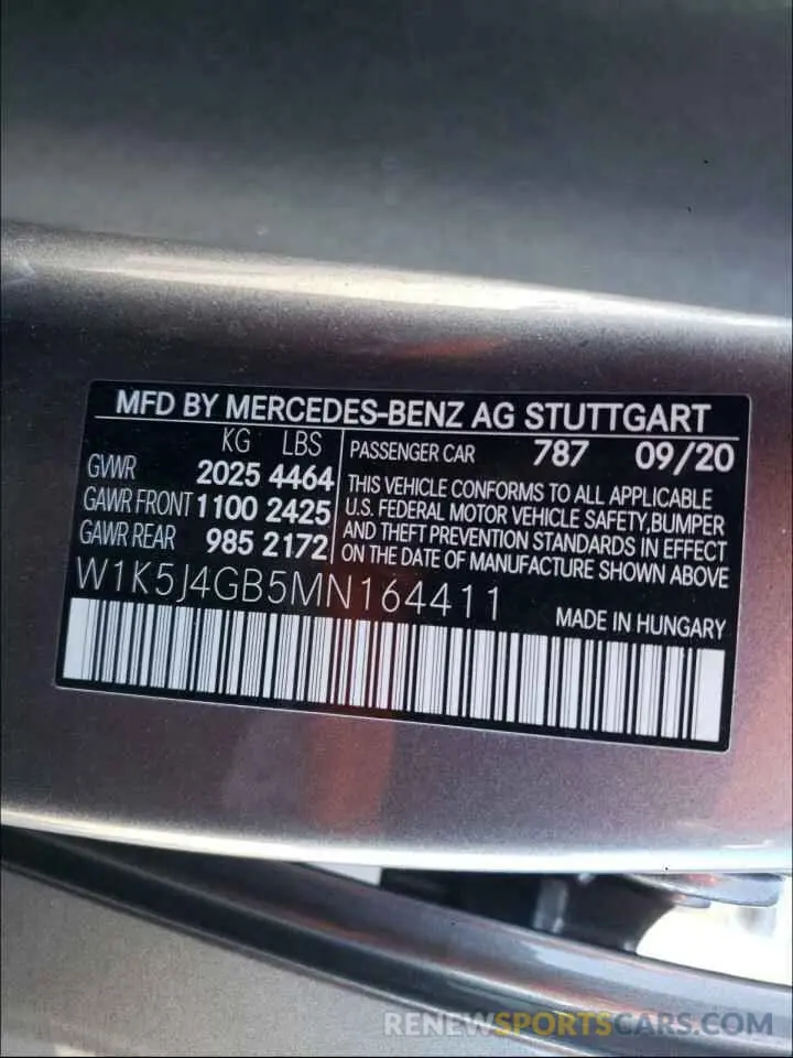 10 Photograph of a damaged car W1K5J4GB5MN164411 MERCEDES-BENZ C CLASS 2021