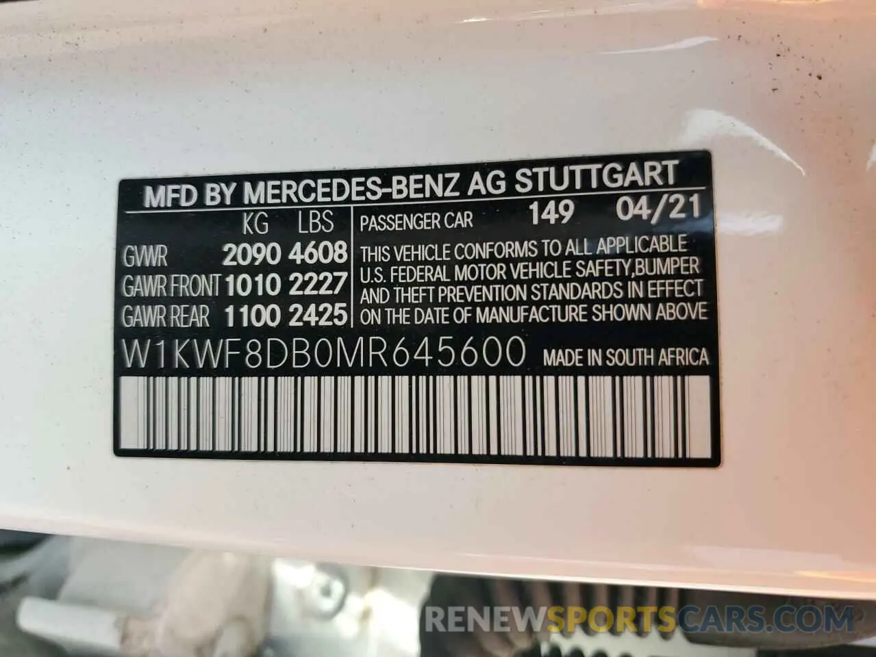 13 Фотография поврежденного автомобиля W1KWF8DB0MR645600 MERCEDES-BENZ C-CLASS 2021