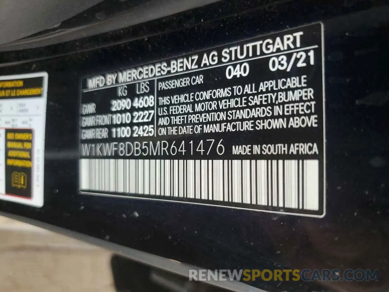 12 Photograph of a damaged car W1KWF8DB5MR641476 MERCEDES-BENZ C-CLASS 2021