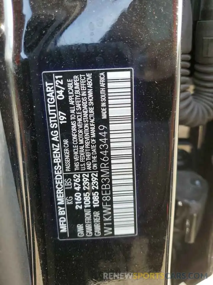13 Photograph of a damaged car W1KWF8EB3MR643449 MERCEDES-BENZ C-CLASS 2021