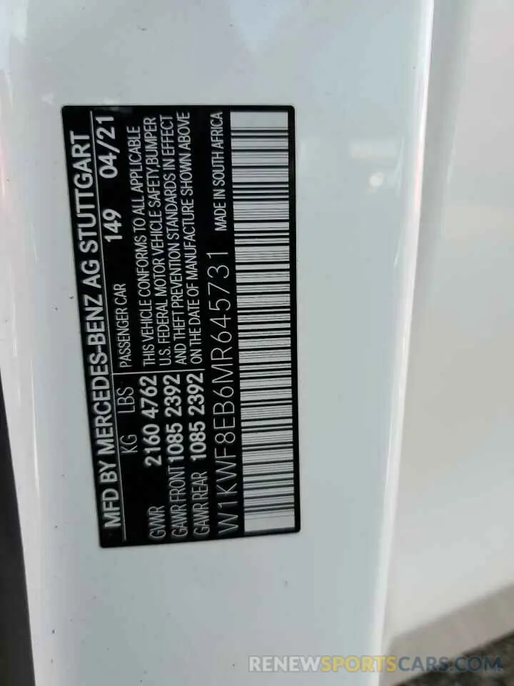 12 Photograph of a damaged car W1KWF8EB6MR645731 MERCEDES-BENZ C-CLASS 2021