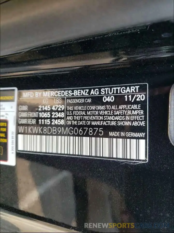 10 Photograph of a damaged car W1KWK8DB9MG067875 MERCEDES-BENZ C-CLASS 2021