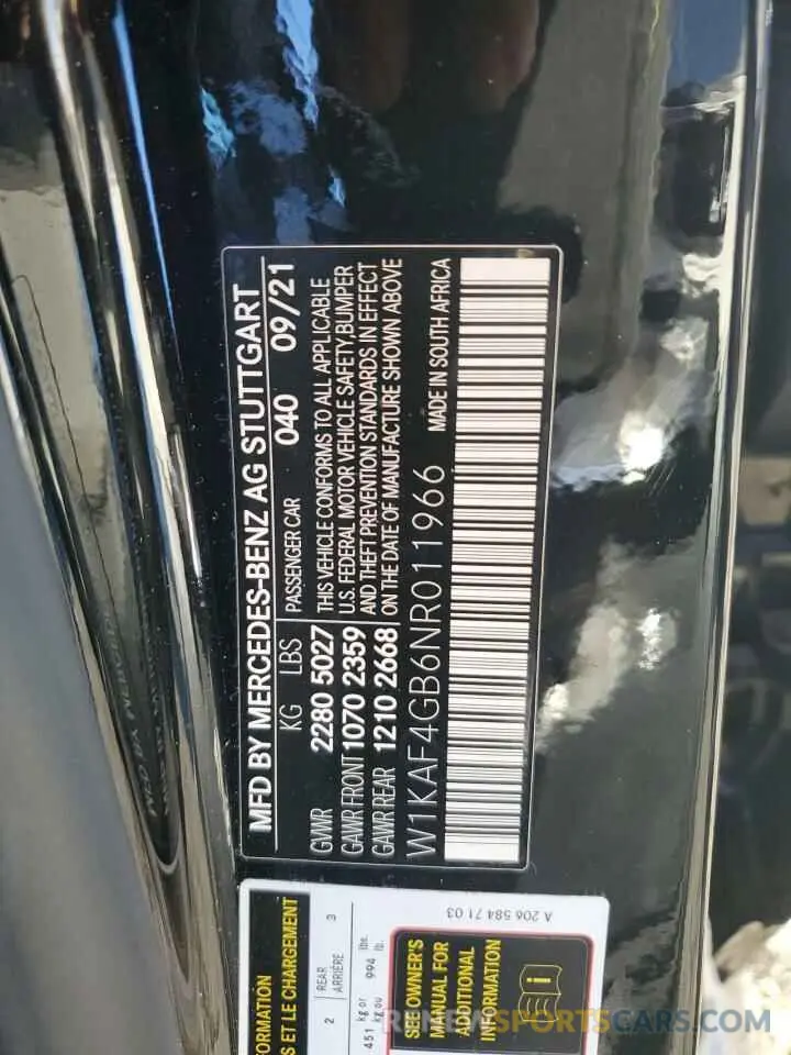 12 Photograph of a damaged car W1KAF4GB6NR011966 MERCEDES-BENZ C-CLASS 2022