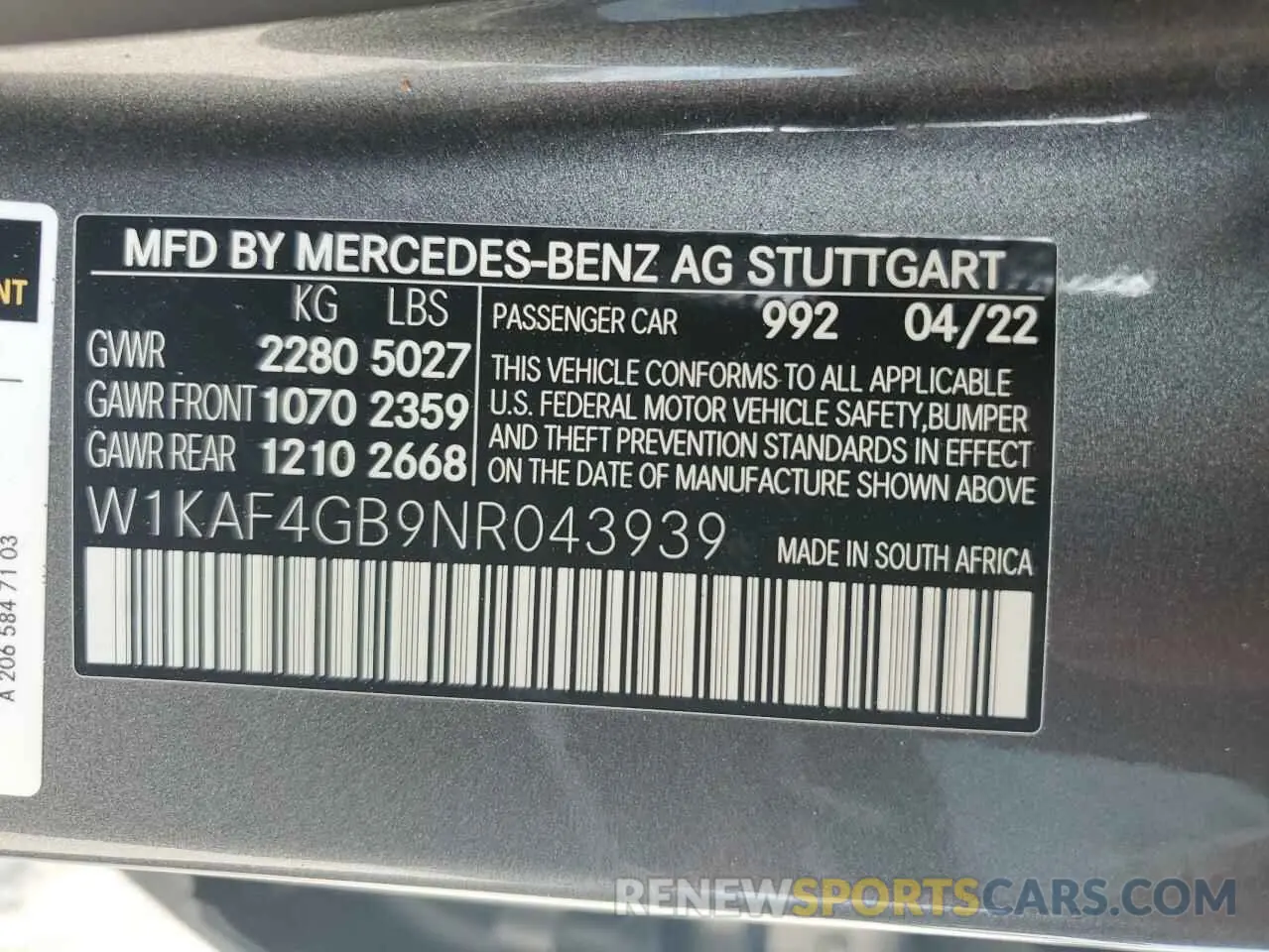 12 Photograph of a damaged car W1KAF4GB9NR043939 MERCEDES-BENZ C-CLASS 2022