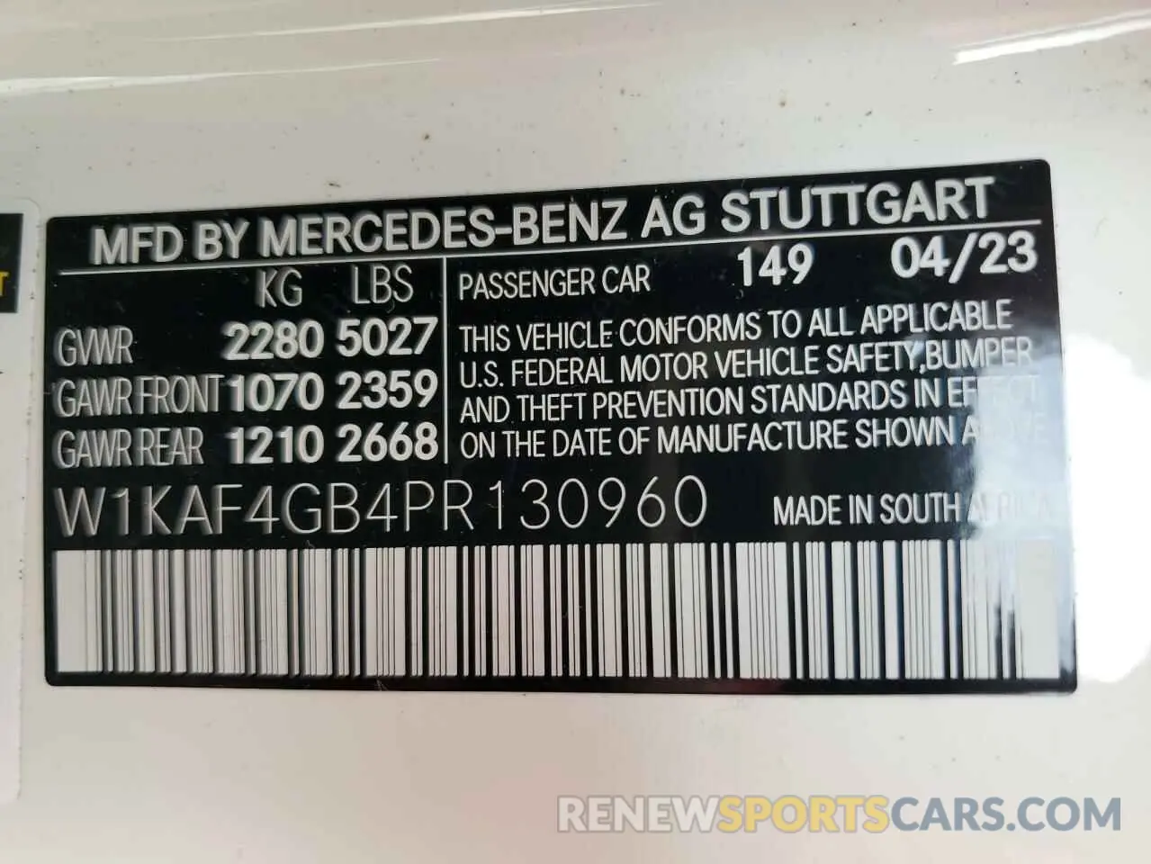 12 Photograph of a damaged car W1KAF4GB4PR130960 MERCEDES-BENZ C-CLASS 2023