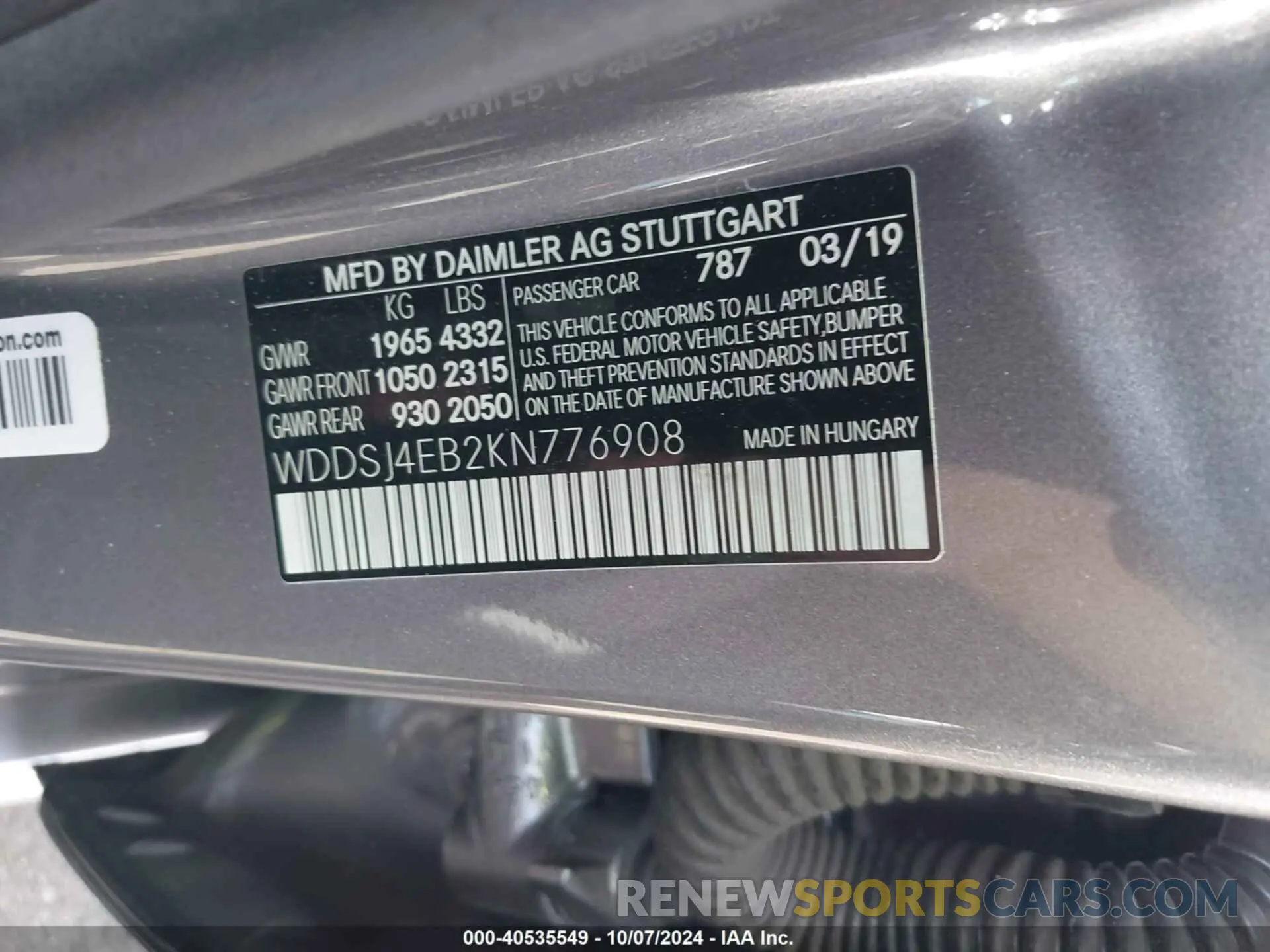 9 Фотография поврежденного автомобиля WDDSJ4EB2KN776908 MERCEDES-BENZ CLA 2019