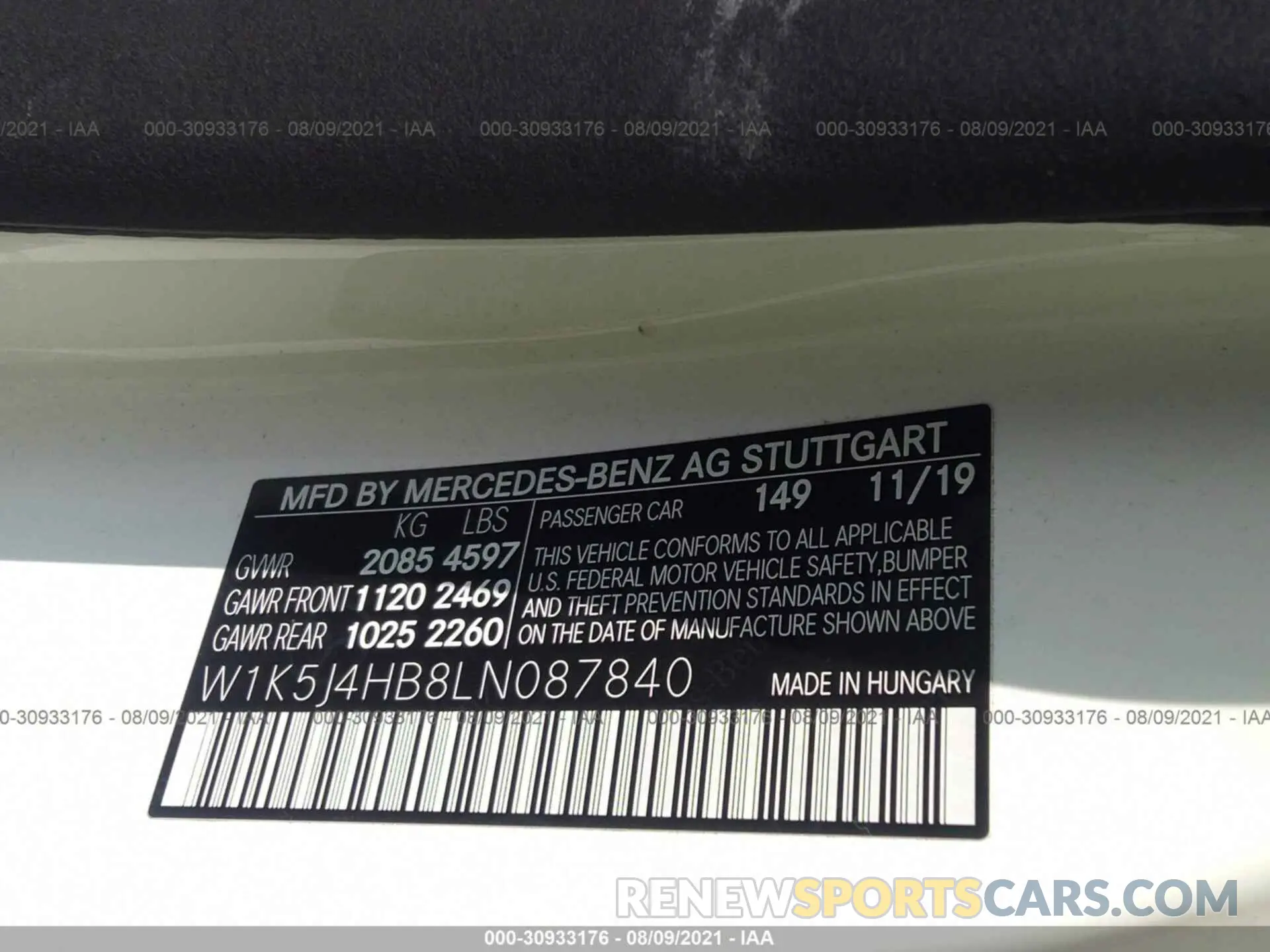 9 Фотография поврежденного автомобиля W1K5J4HB8LN087840 MERCEDES-BENZ CLA 2020