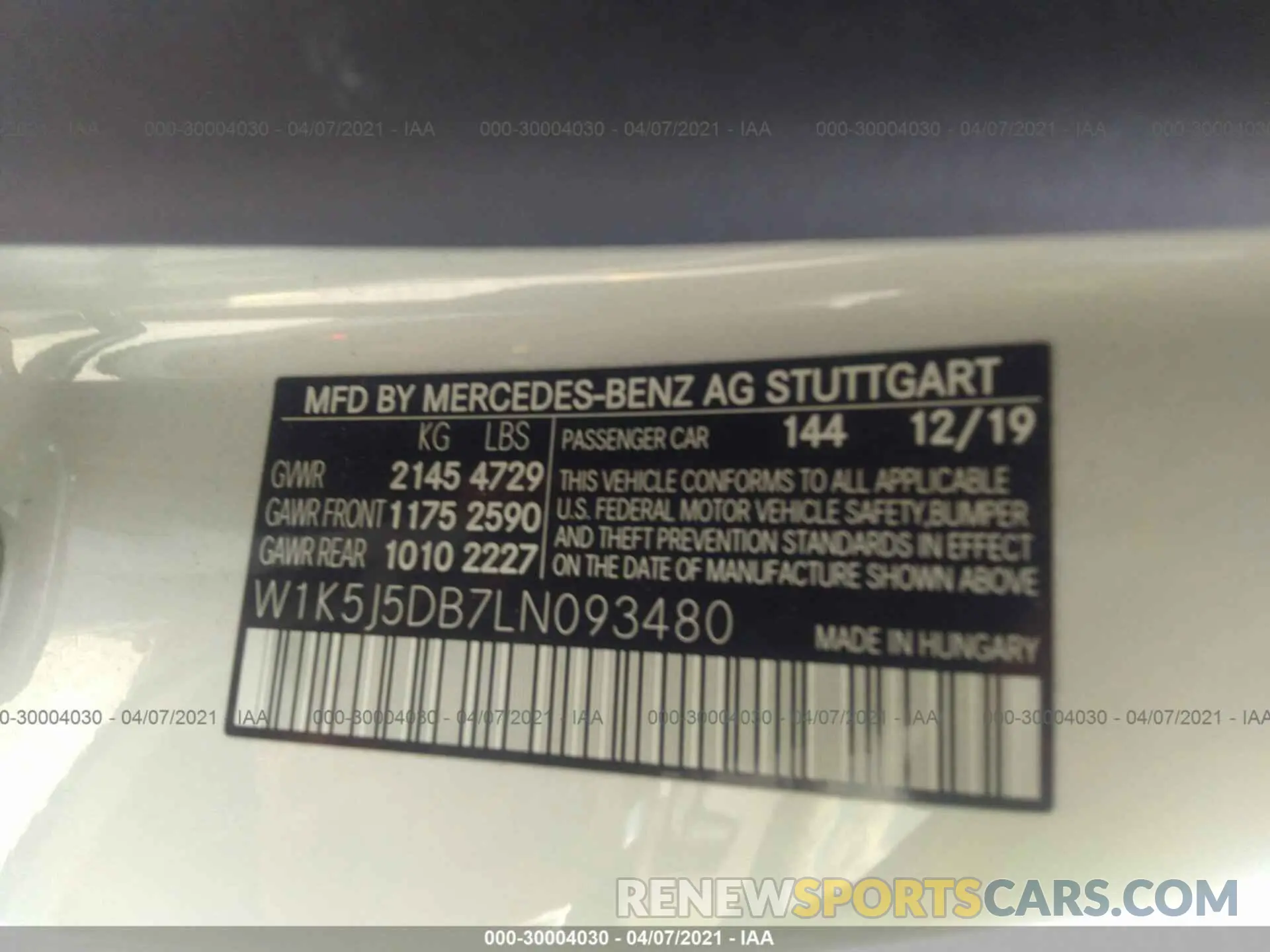 9 Photograph of a damaged car W1K5J5DB7LN093480 MERCEDES-BENZ CLA 2020