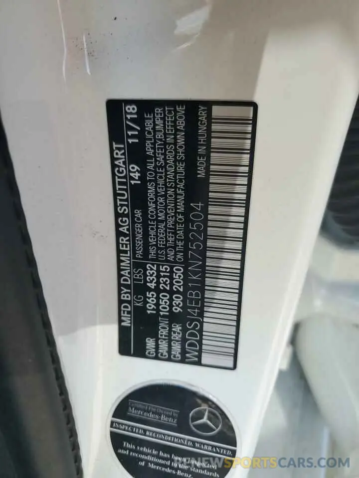 14 Photograph of a damaged car WDDSJ4EB1KN752504 MERCEDES-BENZ CLA-CLASS 2019