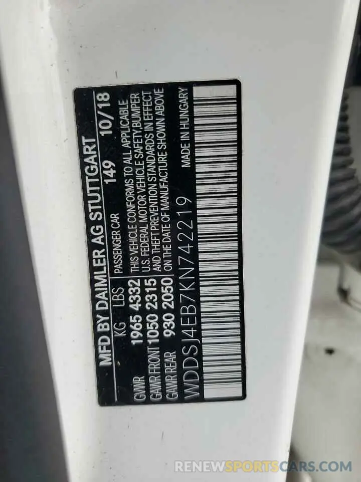 12 Photograph of a damaged car WDDSJ4EB7KN742219 MERCEDES-BENZ CLA-CLASS 2019