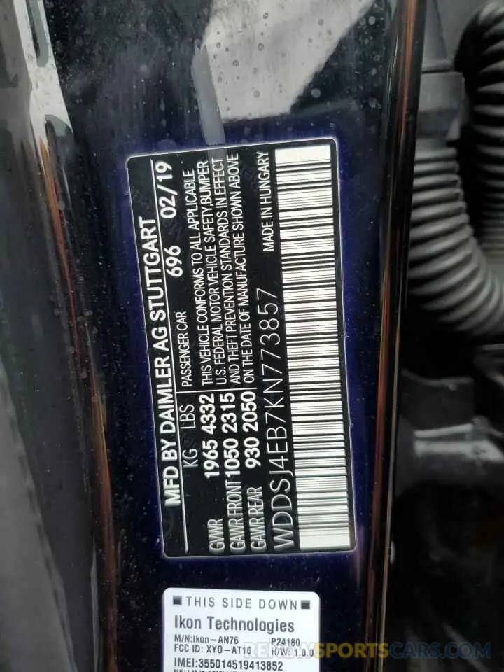 13 Photograph of a damaged car WDDSJ4EB7KN773857 MERCEDES-BENZ CLA-CLASS 2019