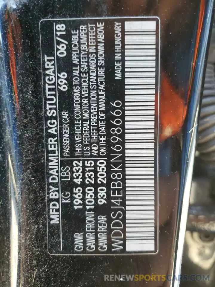 12 Фотография поврежденного автомобиля WDDSJ4EB8KN698666 MERCEDES-BENZ CLA-CLASS 2019