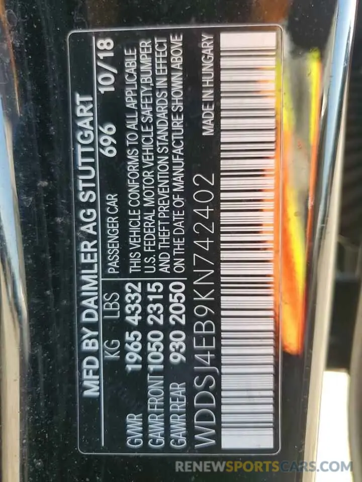 13 Photograph of a damaged car WDDSJ4EB9KN742402 MERCEDES-BENZ CLA-CLASS 2019