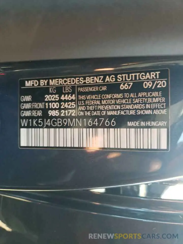 10 Фотография поврежденного автомобиля W1K5J4GB9MN164766 MERCEDES-BENZ CLA-CLASS 2021