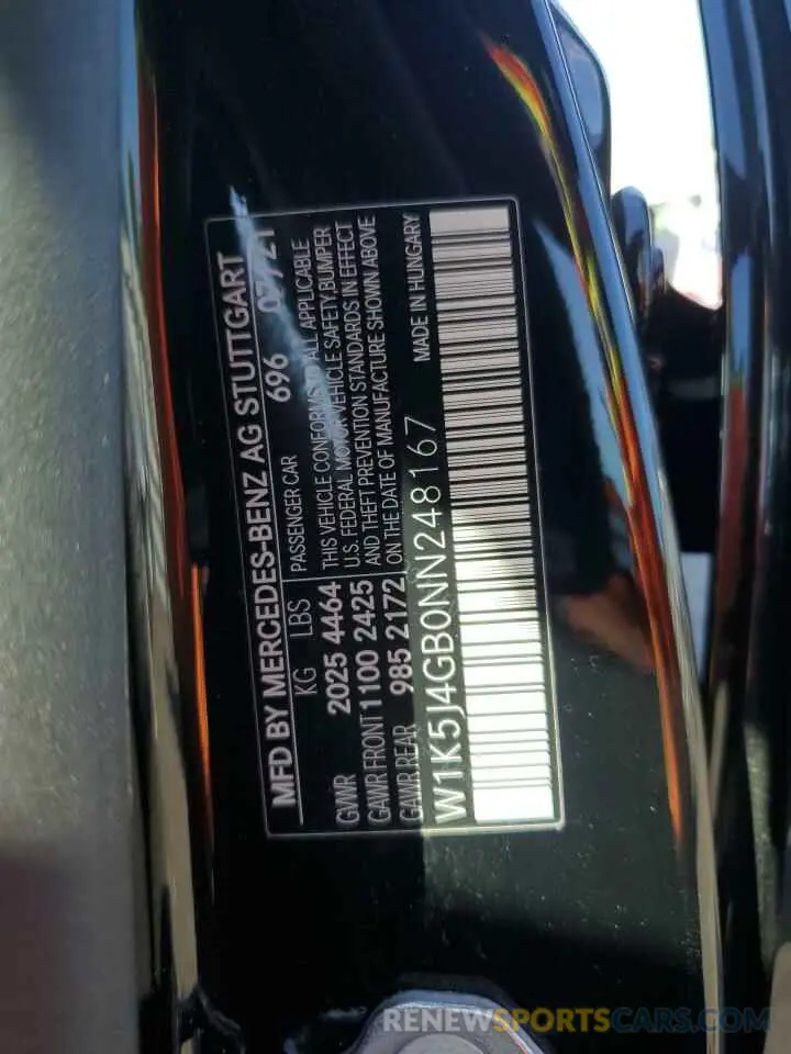 14 Фотография поврежденного автомобиля W1K5J4GB0NN248167 MERCEDES-BENZ CLA-CLASS 2022