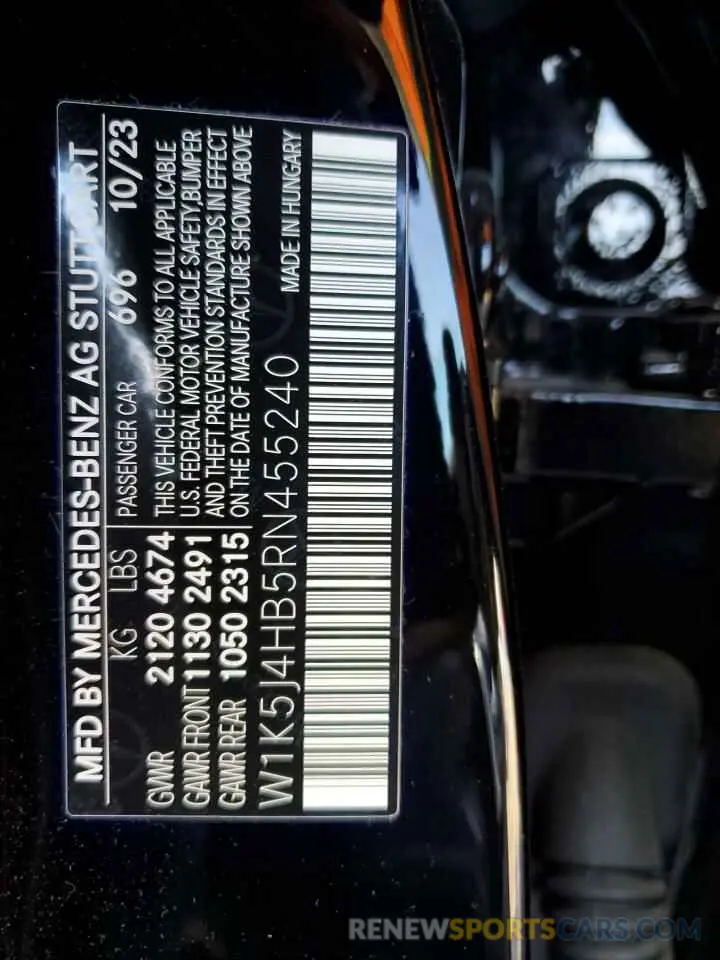 12 Photograph of a damaged car W1K5J4HB5RN455240 MERCEDES-BENZ CLA-CLASS 2024