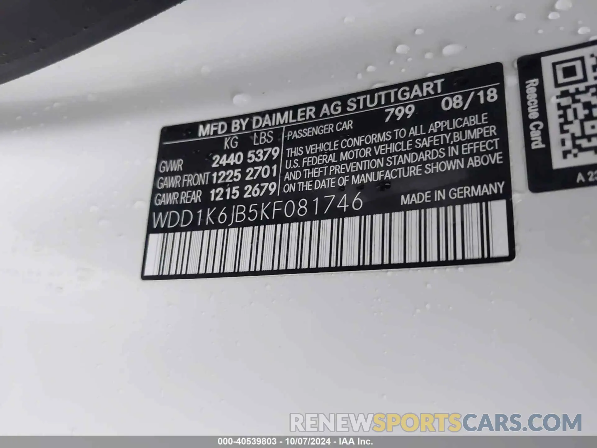 9 Photograph of a damaged car WDD1K6JB5KF081746 MERCEDES-BENZ E 2019
