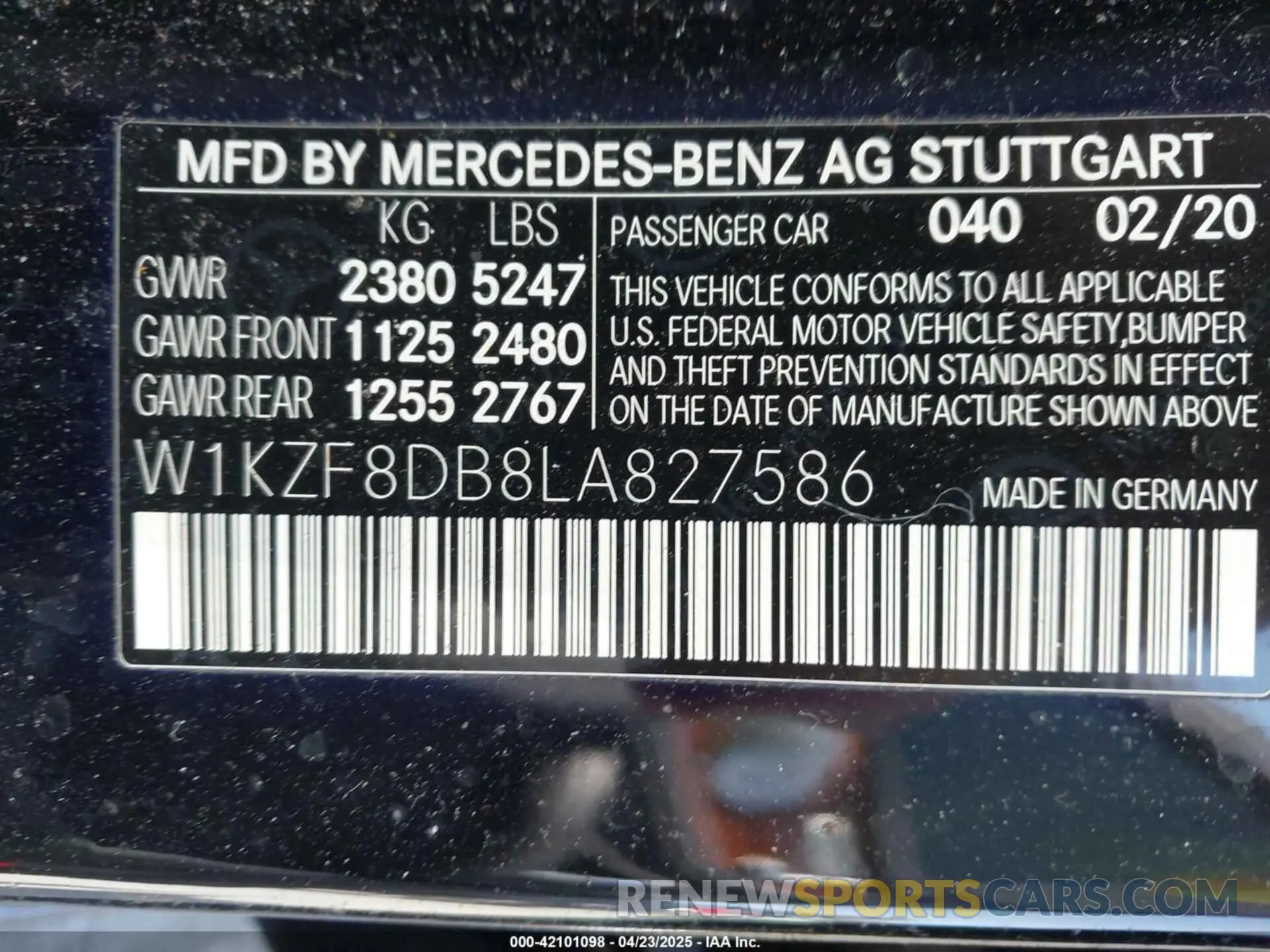 9 Фотография поврежденного автомобиля W1KZF8DB8LA827586 MERCEDES-BENZ E 350 2020