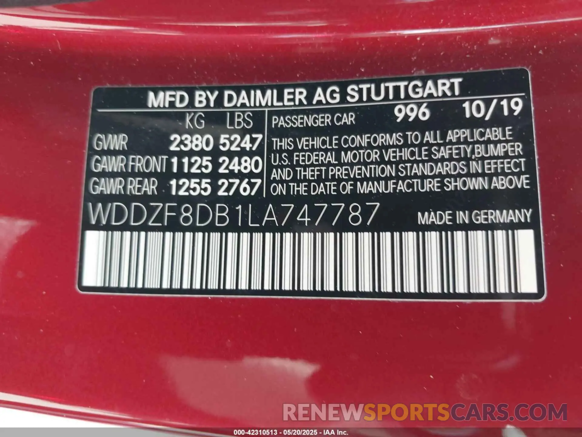 9 Фотография поврежденного автомобиля WDDZF8DB1LA747787 MERCEDES-BENZ E 350 2020