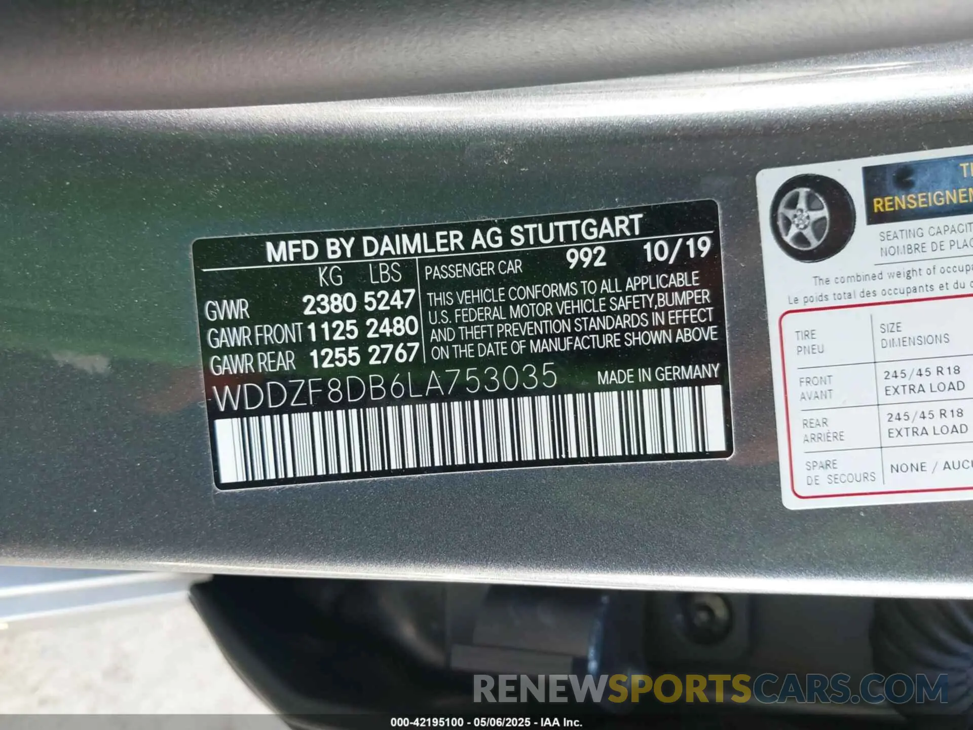 9 Фотография поврежденного автомобиля WDDZF8DB6LA753035 MERCEDES-BENZ E 350 2020