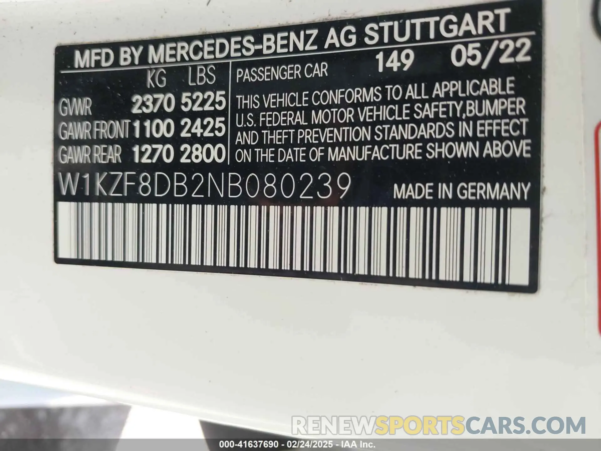 9 Photograph of a damaged car W1KZF8DB2NB080239 MERCEDES-BENZ E 350 2022