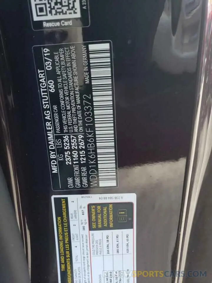10 Photograph of a damaged car WDD1K6HB6KF103372 MERCEDES-BENZ E-CLASS 2019