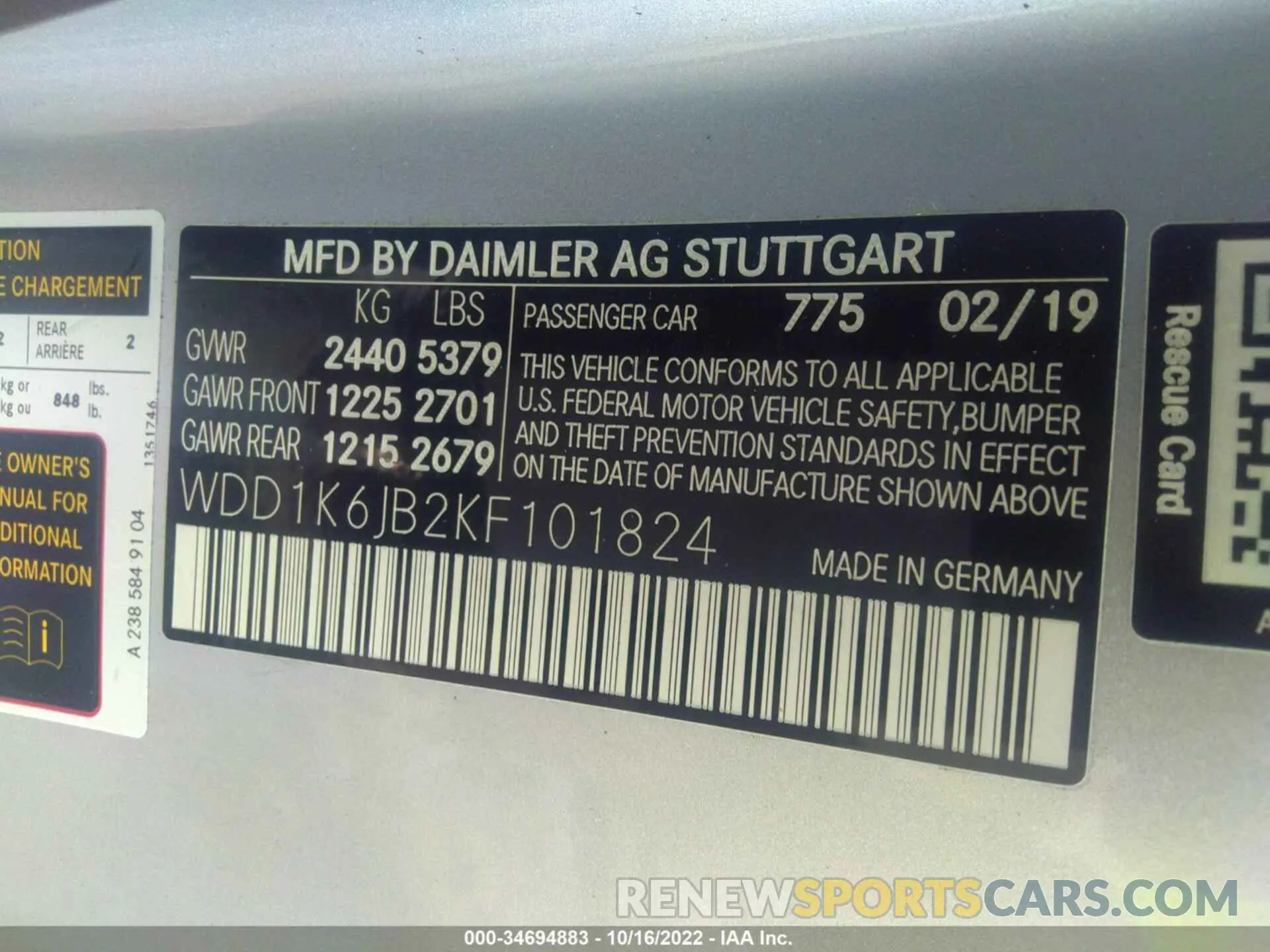 9 Фотография поврежденного автомобиля WDD1K6JB2KF101824 MERCEDES-BENZ E-CLASS 2019