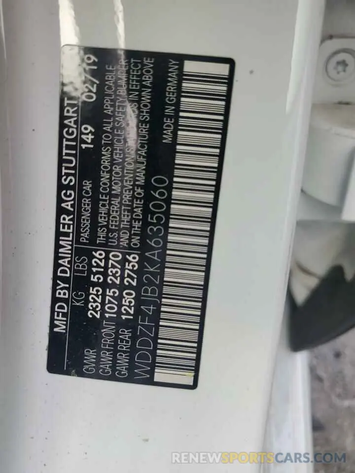 12 Photograph of a damaged car WDDZF4JB2KA635060 MERCEDES-BENZ E-CLASS 2019