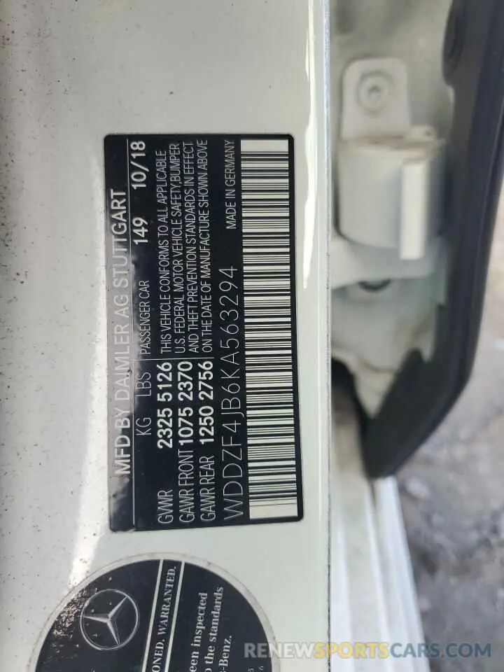 12 Фотография поврежденного автомобиля WDDZF4JB6KA563294 MERCEDES-BENZ E-CLASS 2019