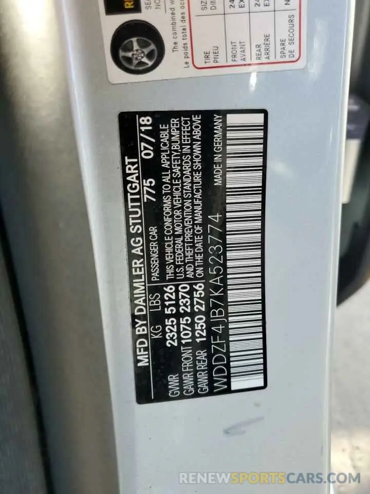 10 Фотография поврежденного автомобиля WDDZF4JB7KA523774 MERCEDES-BENZ E-CLASS 2019