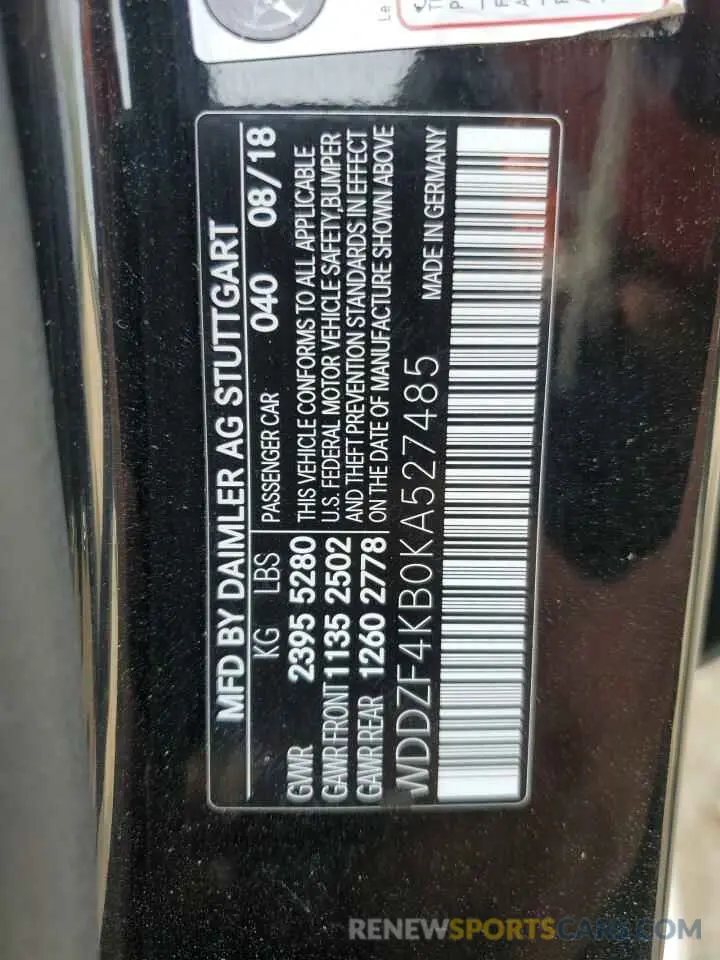 12 Photograph of a damaged car WDDZF4KB0KA527485 MERCEDES-BENZ E-CLASS 2019
