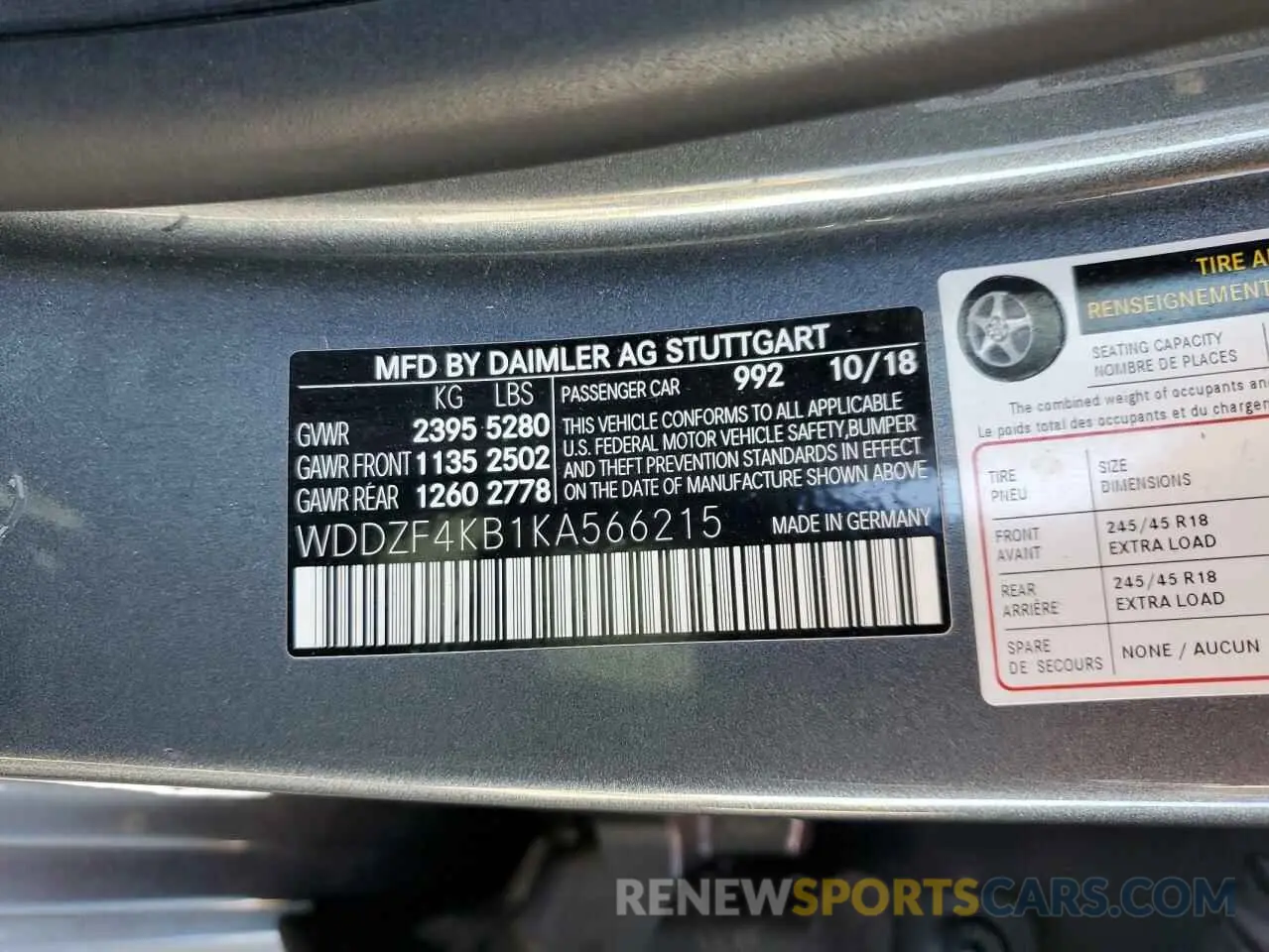 10 Photograph of a damaged car WDDZF4KB1KA566215 MERCEDES-BENZ E-CLASS 2019