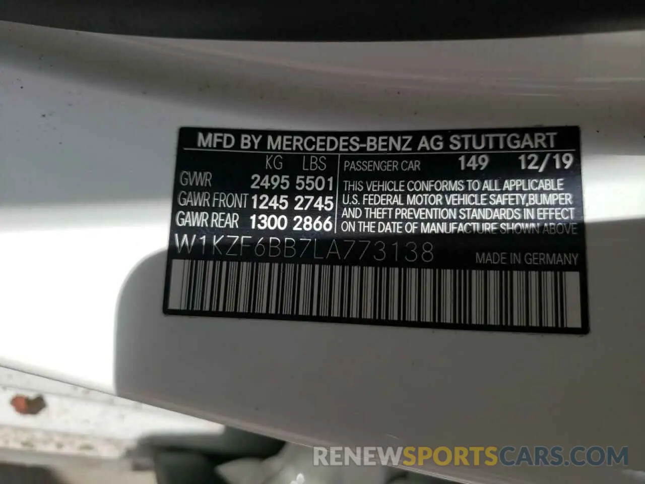10 Photograph of a damaged car W1KZF6BB7LA773138 MERCEDES-BENZ E-CLASS 2020