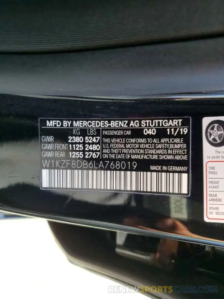 10 Photograph of a damaged car W1KZF8DB6LA768019 MERCEDES-BENZ E CLASS 2020