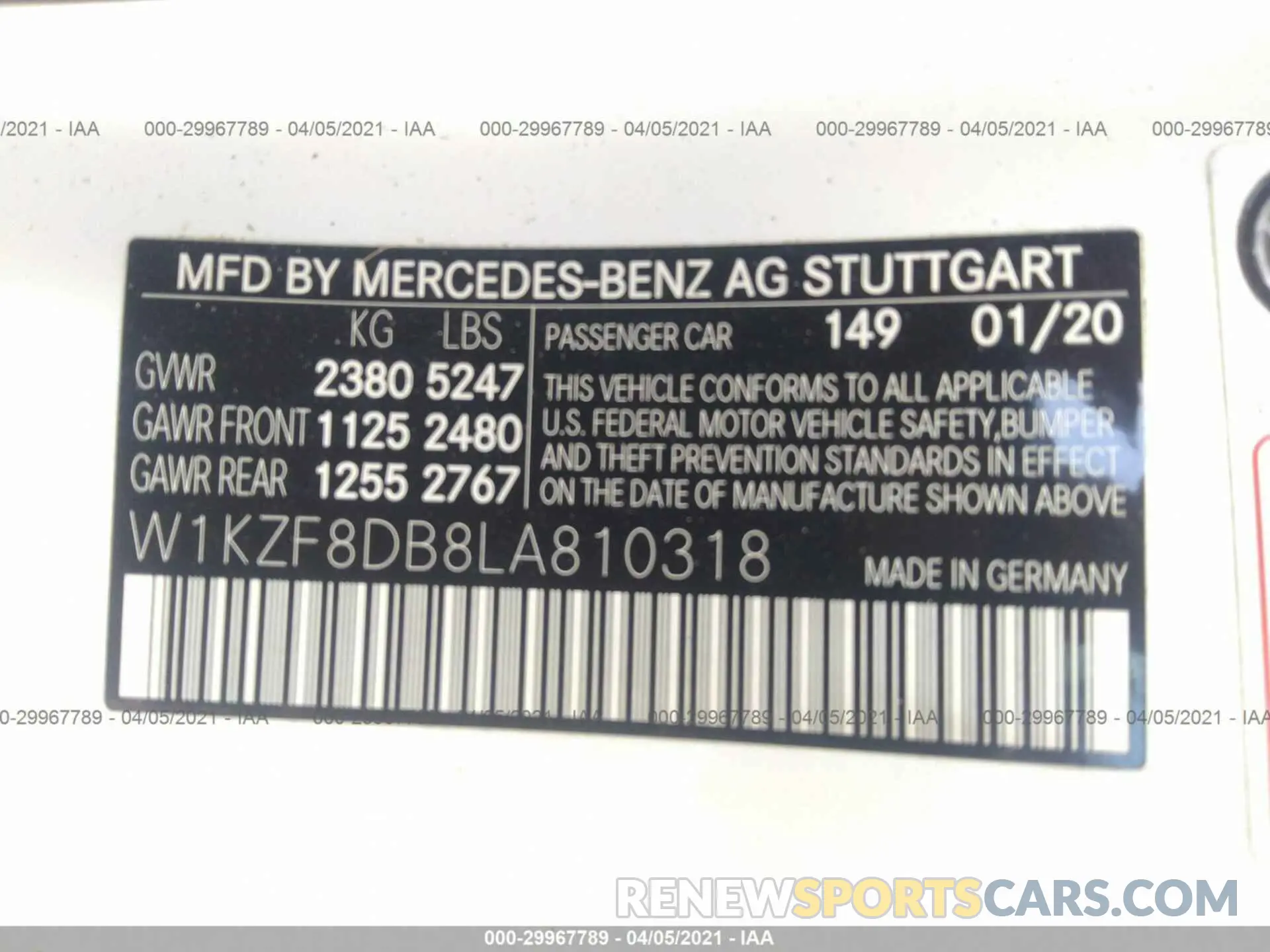 9 Photograph of a damaged car W1KZF8DB8LA810318 MERCEDES-BENZ E-CLASS 2020