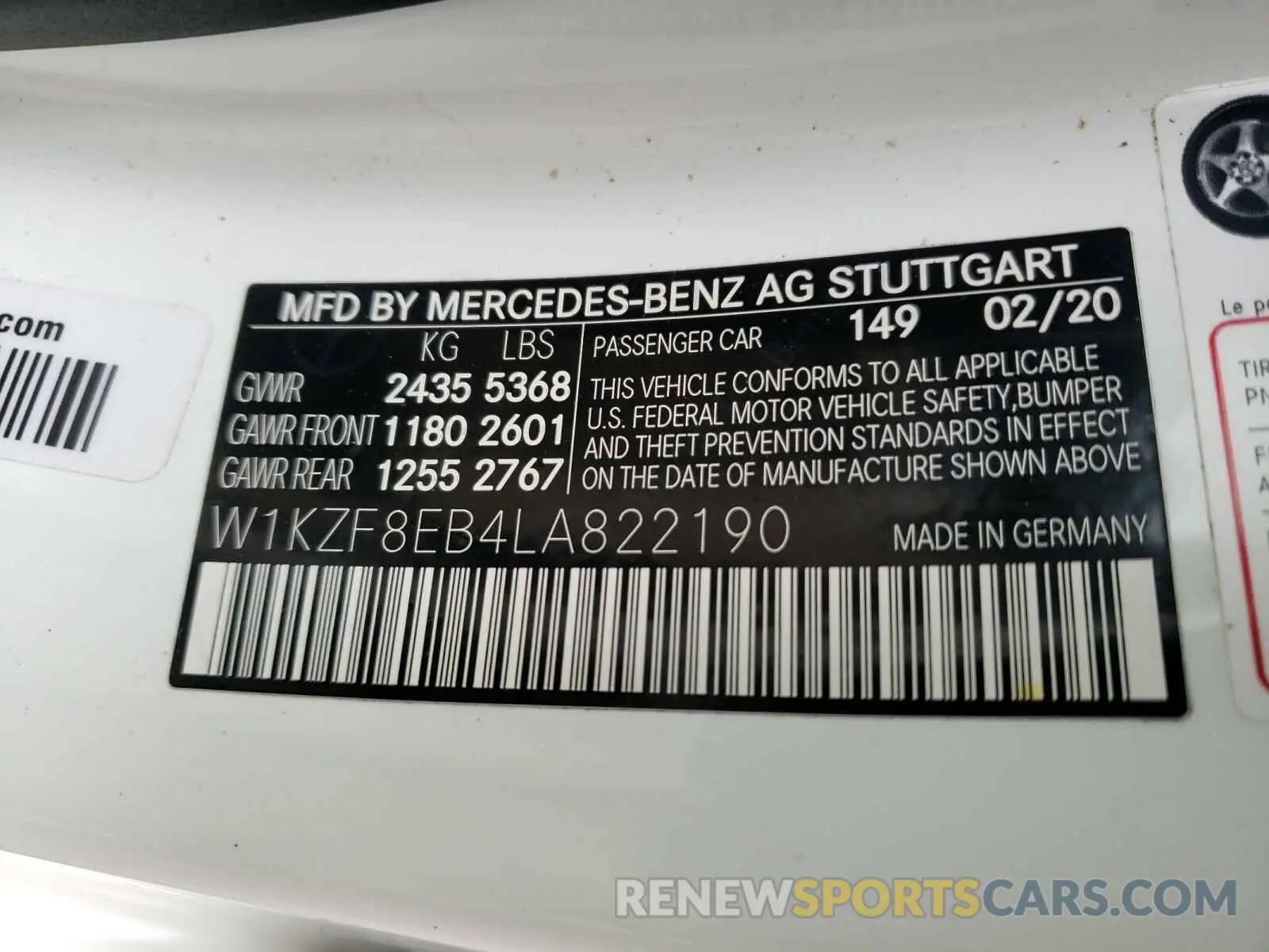 10 Photograph of a damaged car W1KZF8EB4LA822190 MERCEDES-BENZ E-CLASS 2020