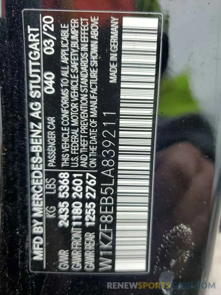 13 Фотография поврежденного автомобиля W1KZF8EB5LA839211 MERCEDES-BENZ E-CLASS 2020