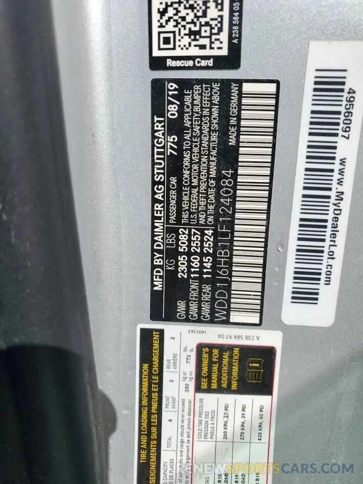 12 Photograph of a damaged car WDD1J6HB1LF124084 MERCEDES-BENZ E-CLASS 2020