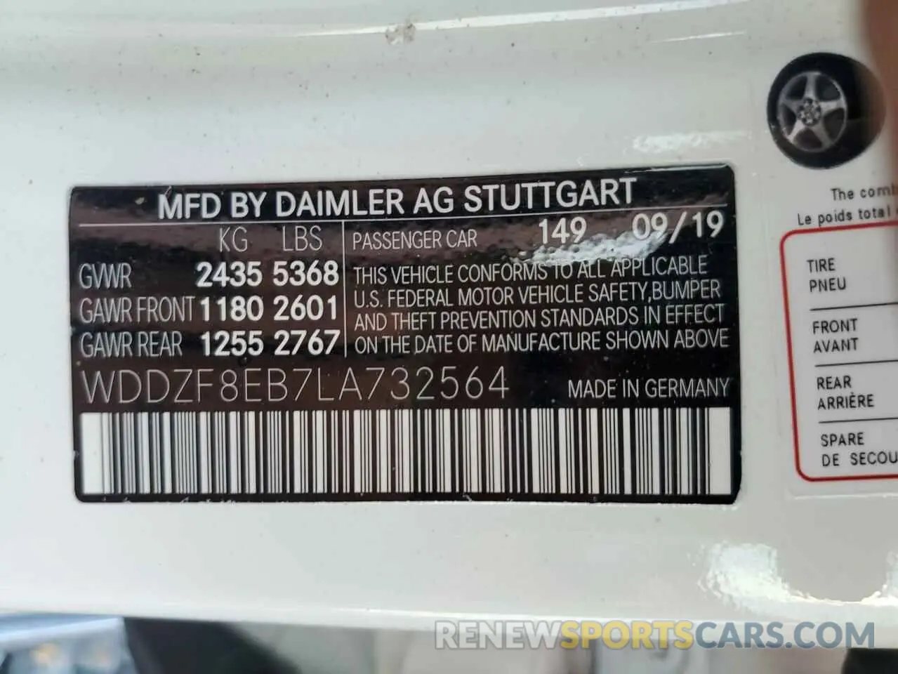 12 Photograph of a damaged car WDDZF8EB7LA732564 MERCEDES-BENZ E-CLASS 2020
